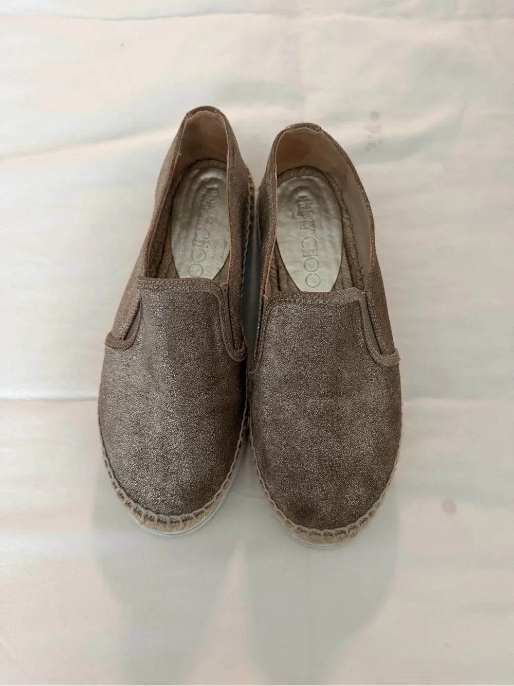 Jimmy Choo Metallic Taupe Slip-On Espadrilles